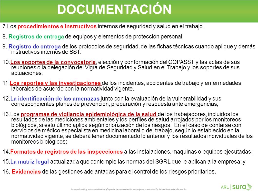 DOCUMENTACIÓN 7.Los procedimientos e instructivos internos de seguridad y salud en el trabajo.