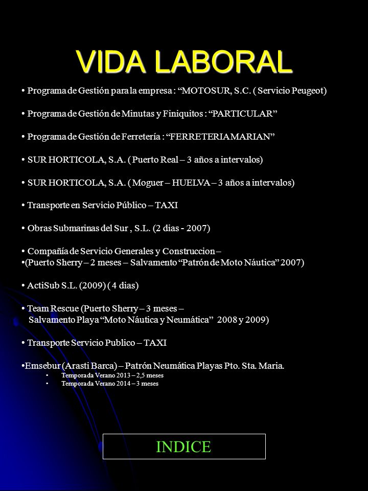 VIDA LABORAL Programa de Gestión para la empresa : MOTOSUR, S.C. ( Servicio Peugeot) Programa de Gestión de Minutas y Finiquitos : PARTICULAR