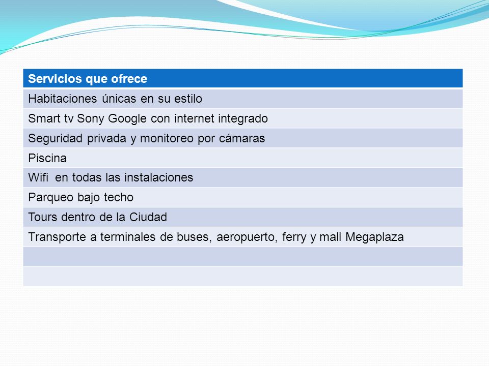 Servicios que ofrece Habitaciones únicas en su estilo. Smart tv Sony Google con internet integrado.