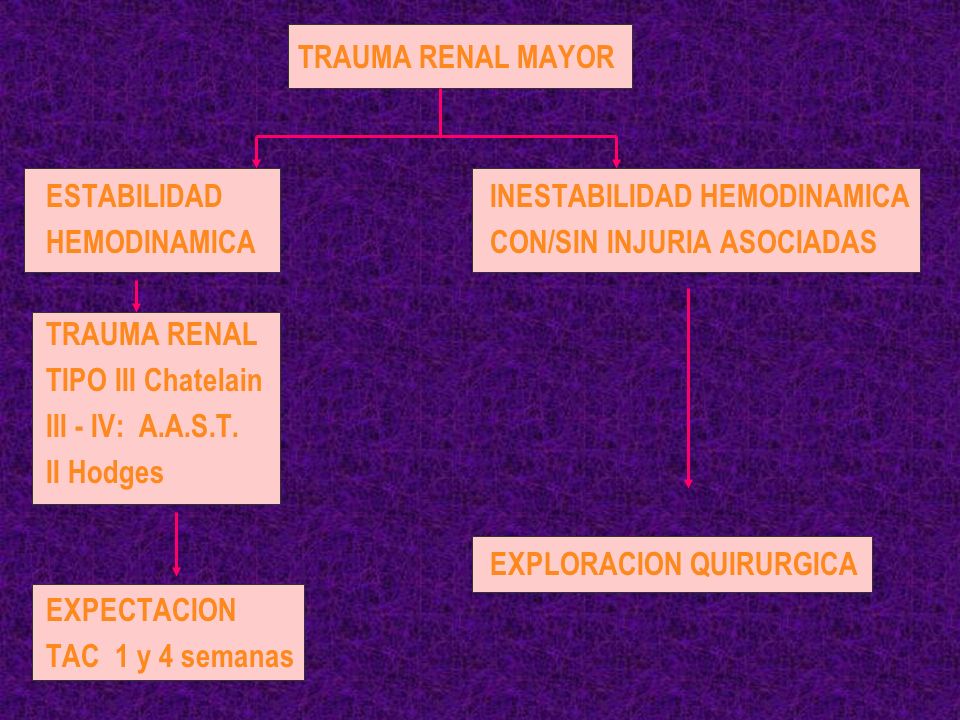 TRAUMA RENAL MAYOR ESTABILIDAD INESTABILIDAD HEMODINAMICA. HEMODINAMICA CON/SIN INJURIA ASOCIADAS.