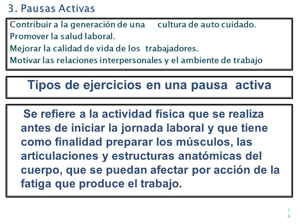 Tipos de ejercicios en una pausa activa