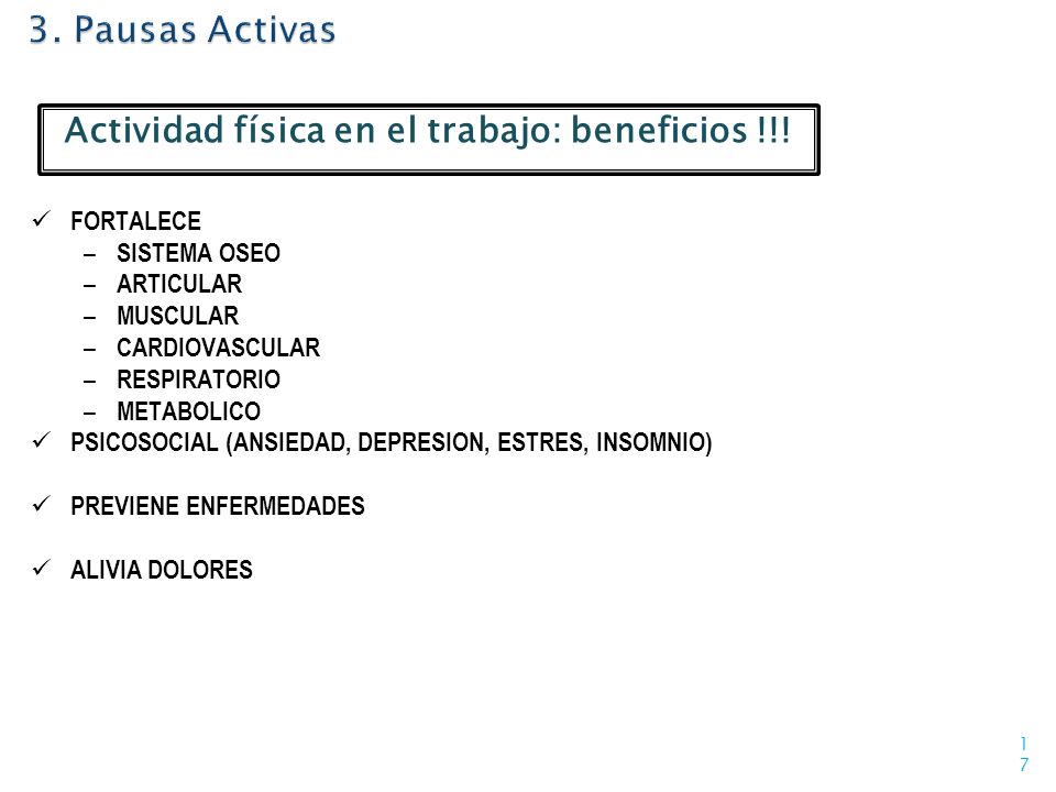 3. Pausas Activas Actividad física en el trabajo: beneficios !!!