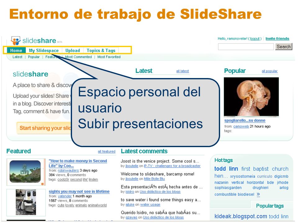 Entorno de trabajo de SlideShare