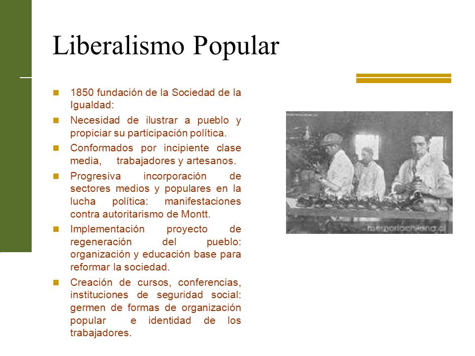 Liberalismo Popular 1850 fundación de la Sociedad de la Igualdad: