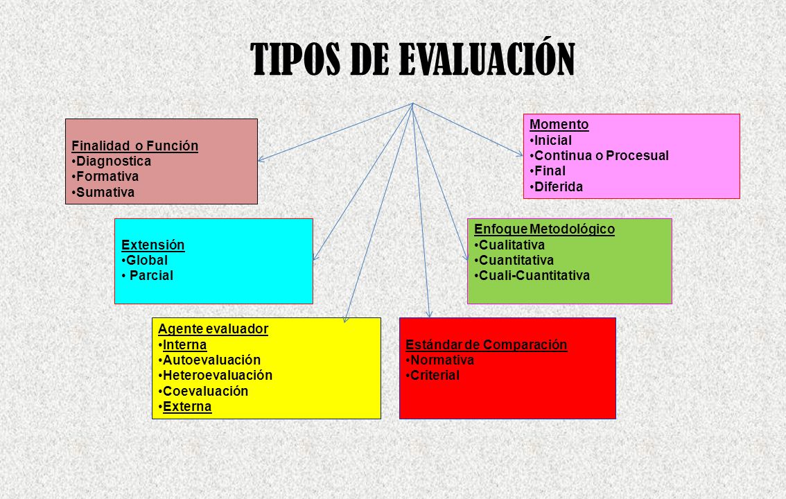 TIPOS DE EVALUACIÓN Momento Inicial Continua o Procesual Final