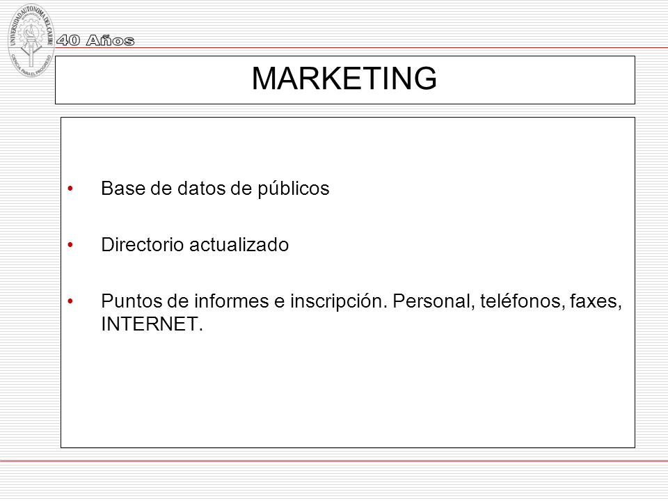 MARKETING Base de datos de públicos Directorio actualizado