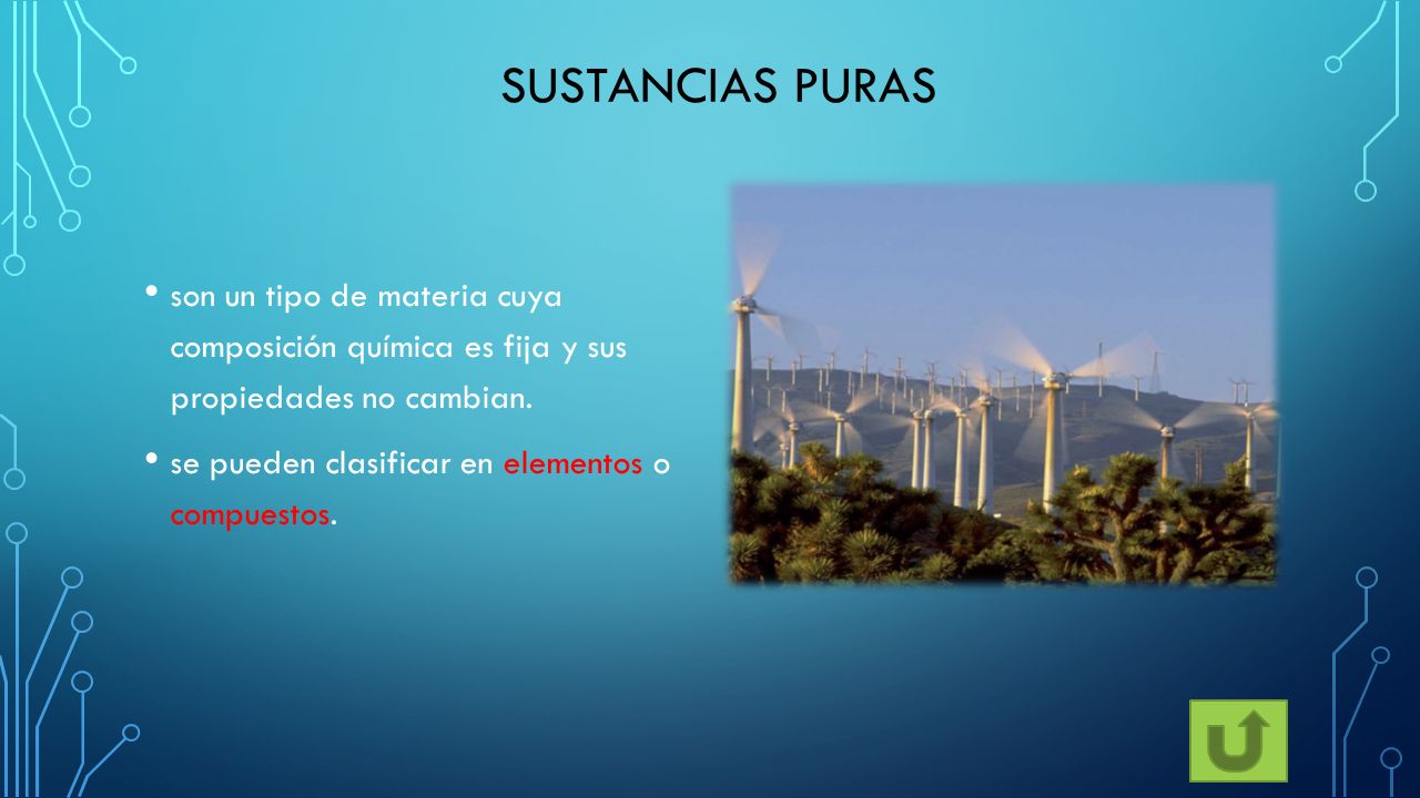 SUSTANCIAS PURAS son un tipo de materia cuya composición química es fija y sus propiedades no cambian.