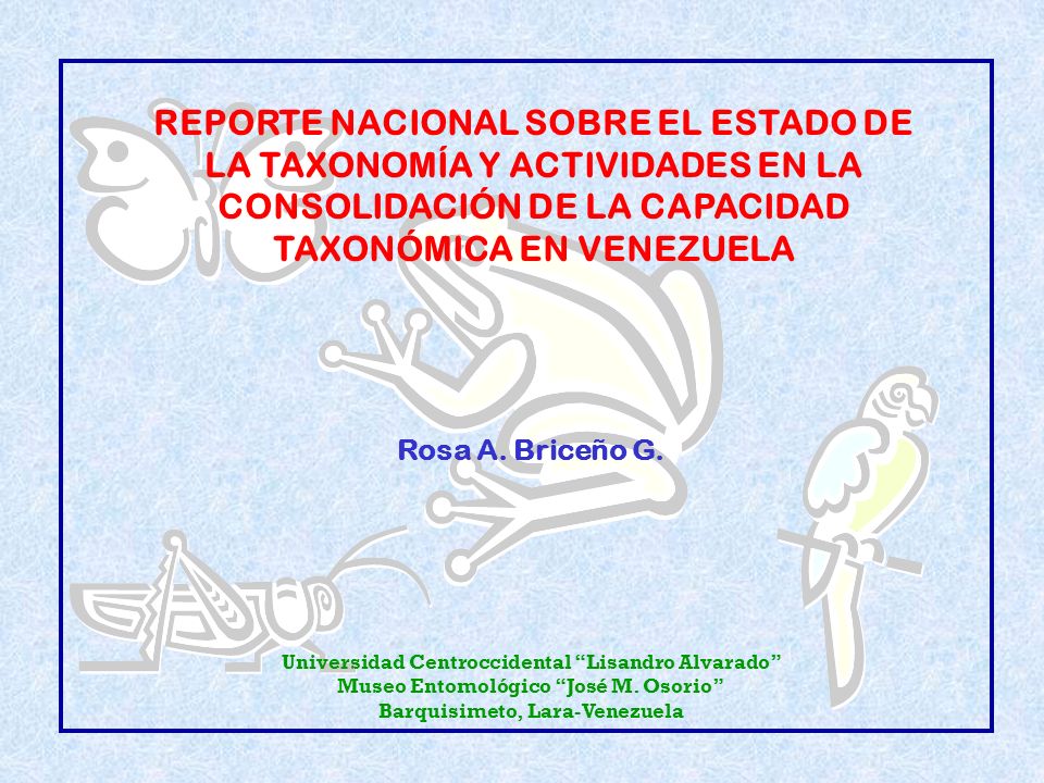 REPORTE NACIONAL SOBRE EL ESTADO DE LA TAXONOMÍA Y ACTIVIDADES EN LA CONSOLIDACIÓN DE LA CAPACIDAD TAXONÓMICA EN VENEZUELA