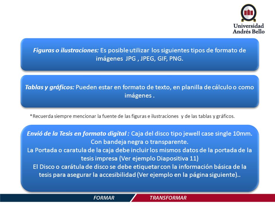 Figuras o ilustraciones: Es posible utilizar los siguientes tipos de formato de imágenes JPG , JPEG, GIF, PNG.
