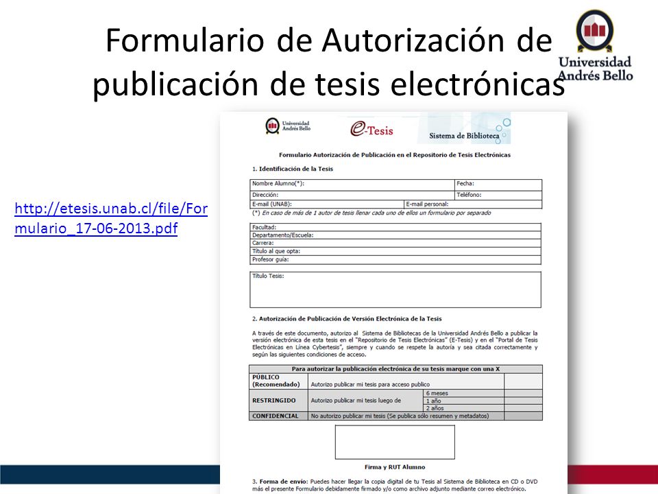 Formulario de Autorización de publicación de tesis electrónicas