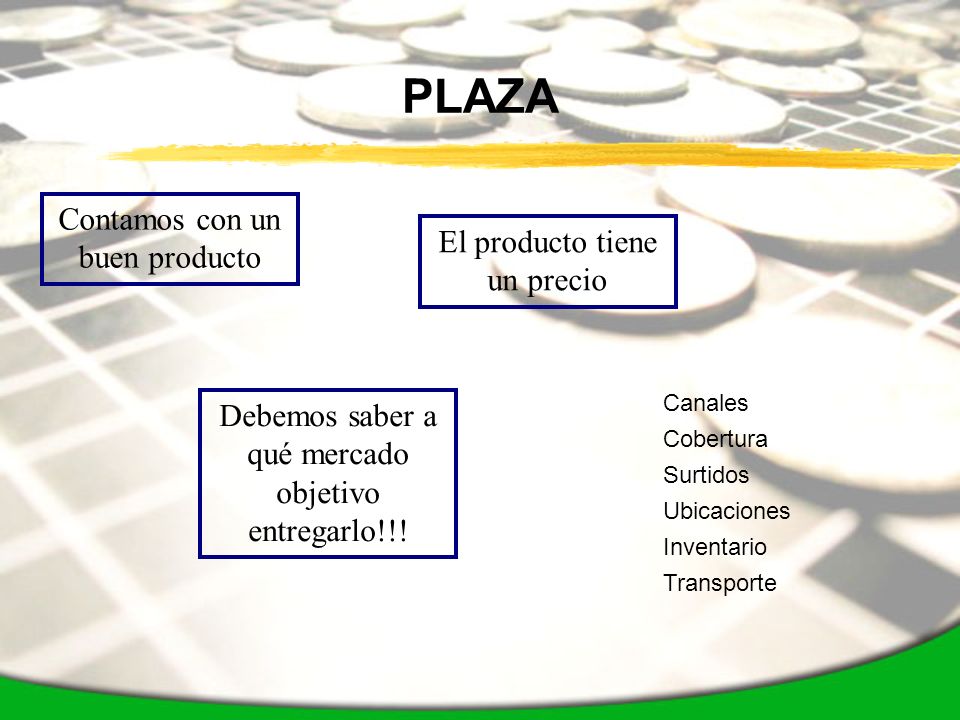 PLAZA Contamos con un buen producto El producto tiene un precio