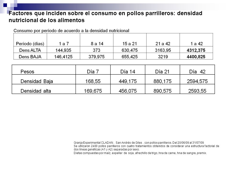 Factores que inciden sobre el consumo en pollos parrilleros: densidad nutricional de los alimentos
