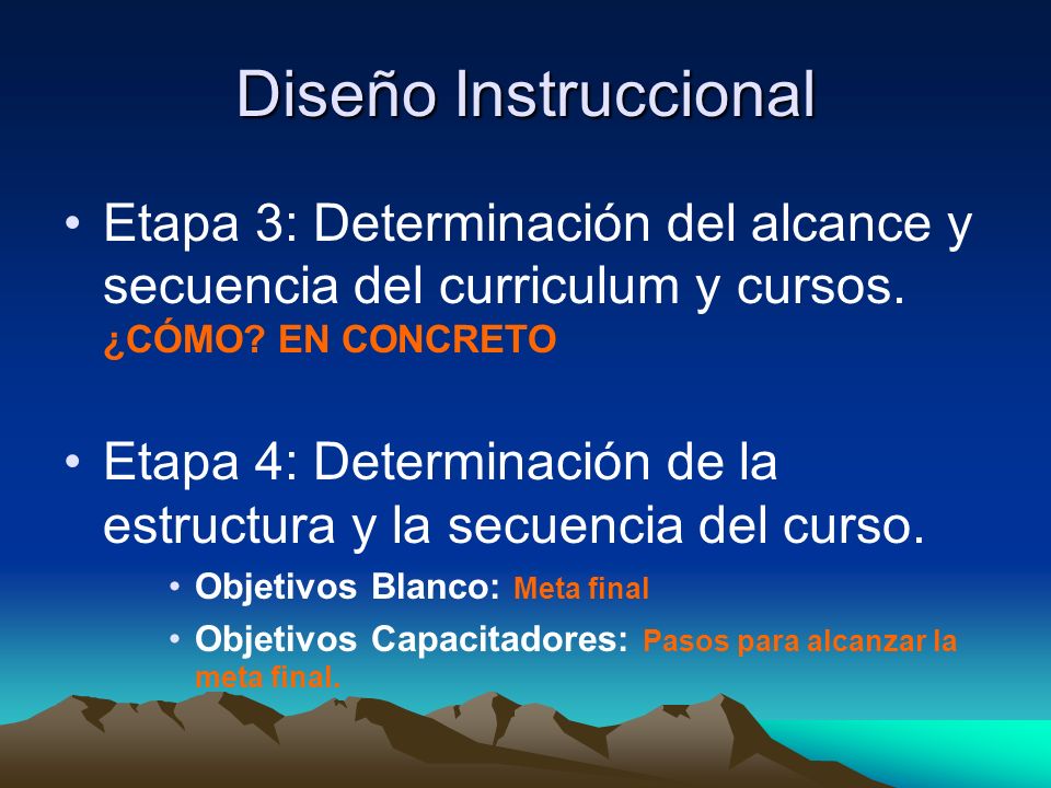 Diseño Instruccional Etapa 3: Determinación del alcance y secuencia del curriculum y cursos. ¿CÓMO EN CONCRETO.
