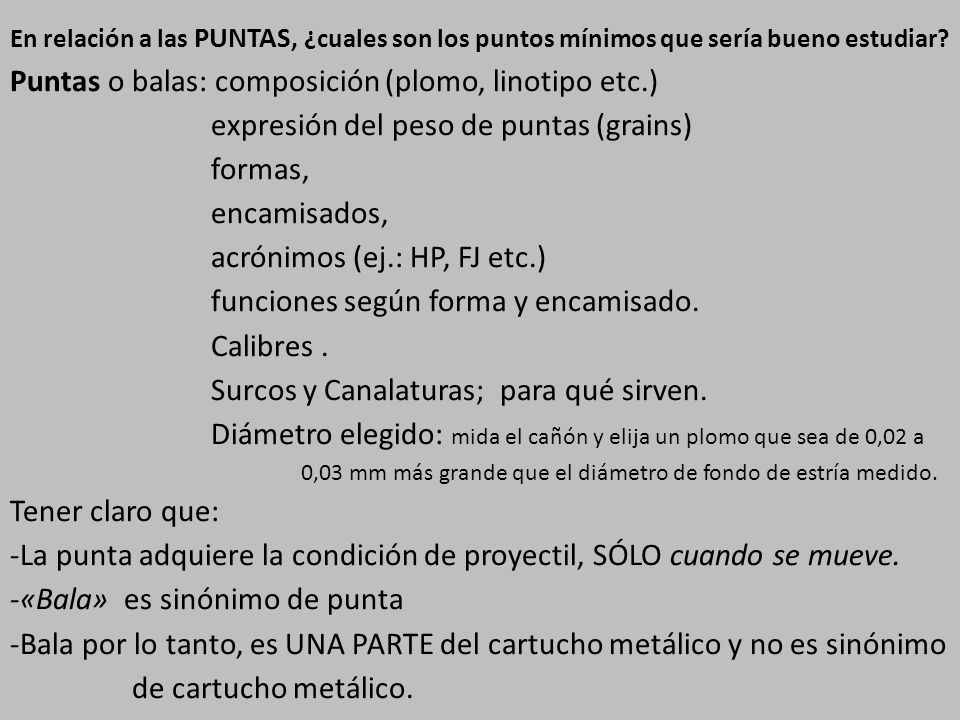 Puntas o balas: composición (plomo, linotipo etc.)