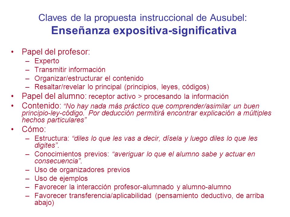 Claves de la propuesta instruccional de Ausubel: Enseñanza expositiva-significativa