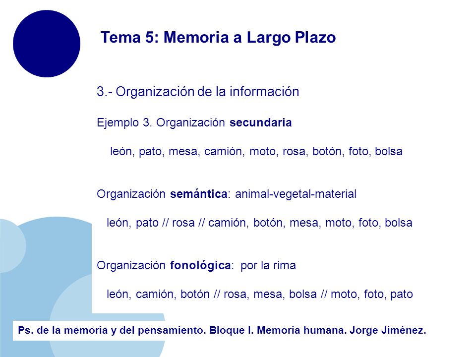 Tema 5: Memoria a Largo Plazo