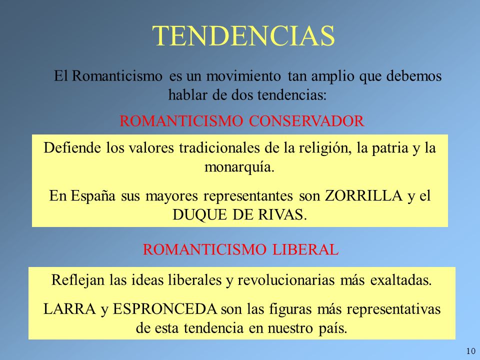 TENDENCIAS El Romanticismo es un movimiento tan amplio que debemos hablar de dos tendencias: ROMANTICISMO CONSERVADOR.