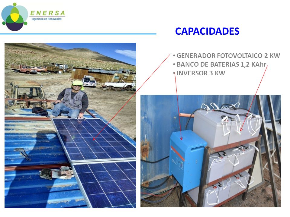 CAPACIDADES GENERADOR FOTOVOLTAICO 2 KW BANCO DE BATERIAS 1,2 KAhr