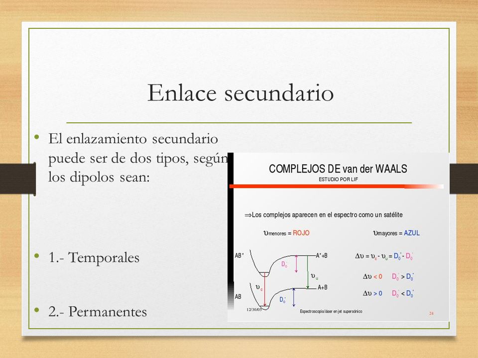 Enlace secundario El enlazamiento secundario puede ser de dos tipos, según los dipolos sean: 1.- Temporales.