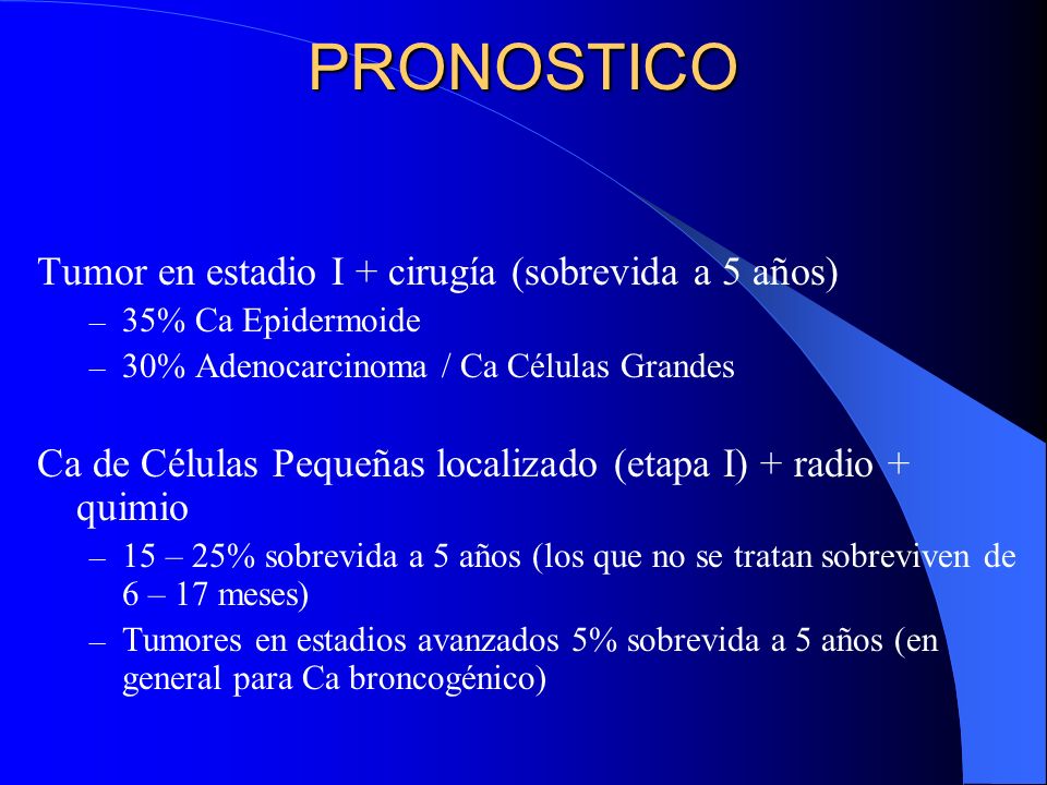 PRONOSTICO Tumor en estadio I + cirugía (sobrevida a 5 años)