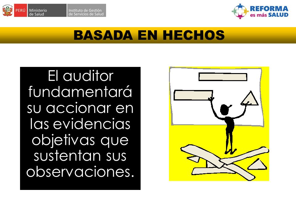 BASADA EN HECHOS El auditor fundamentará su accionar en las evidencias objetivas que sustentan sus observaciones.