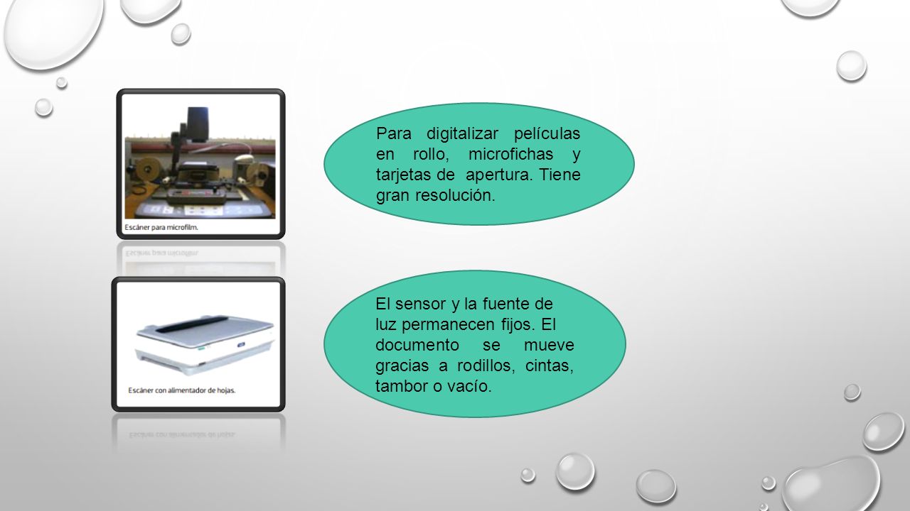 Para digitalizar películas en rollo, microfichas y tarjetas de apertura. Tiene gran resolución.