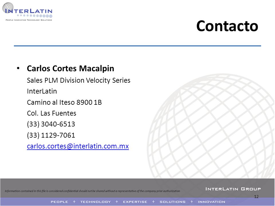 Contacto Carlos Cortes Macalpin Sales PLM Division Velocity Series