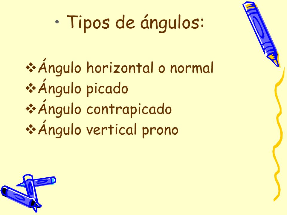 Tipos de ángulos: Ángulo horizontal o normal Ángulo picado