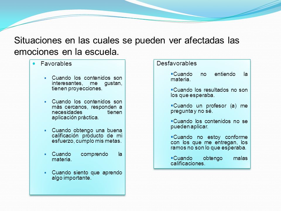 Situaciones en las cuales se pueden ver afectadas las emociones en la escuela.
