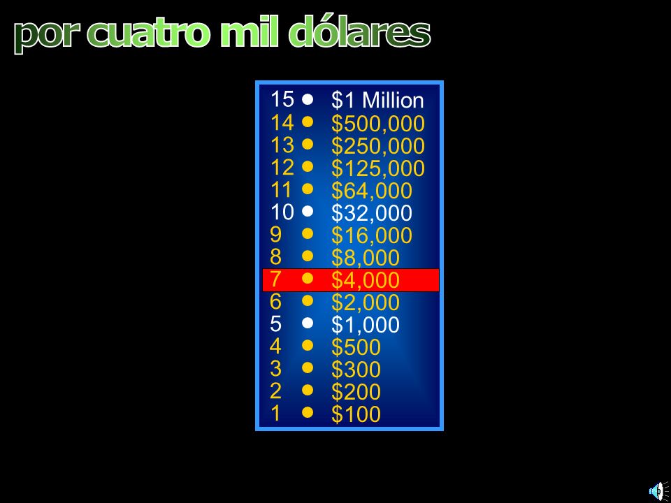 por cuatro mil dólares 15 $1 Million 14 $500, $250,000 12