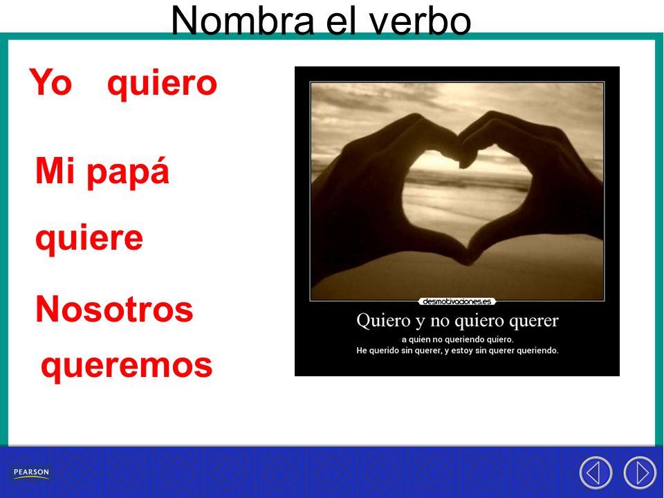 Nombra el verbo Yo quiero Mi papá quiere Nosotros queremos