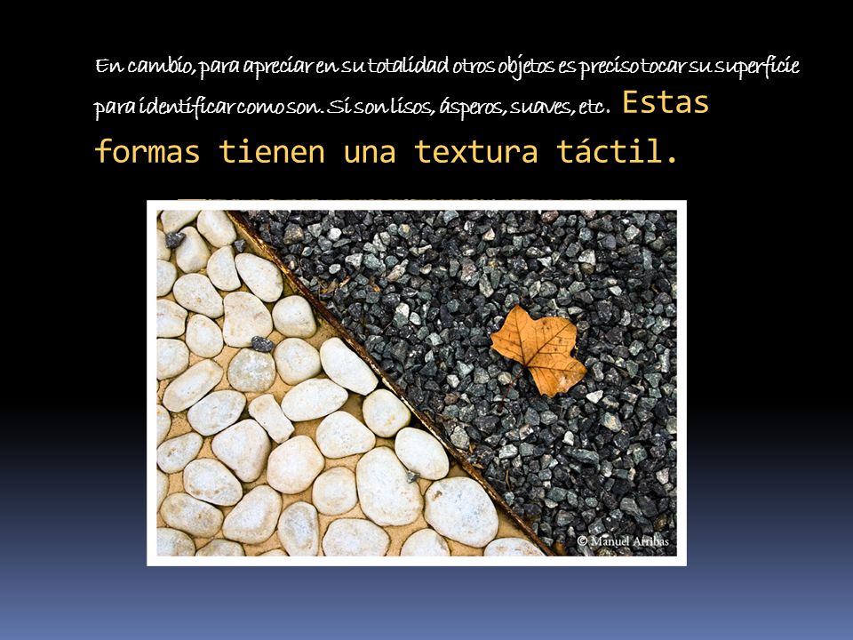 En cambio, para apreciar en su totalidad otros objetos es preciso tocar su superficie para identificar como son.