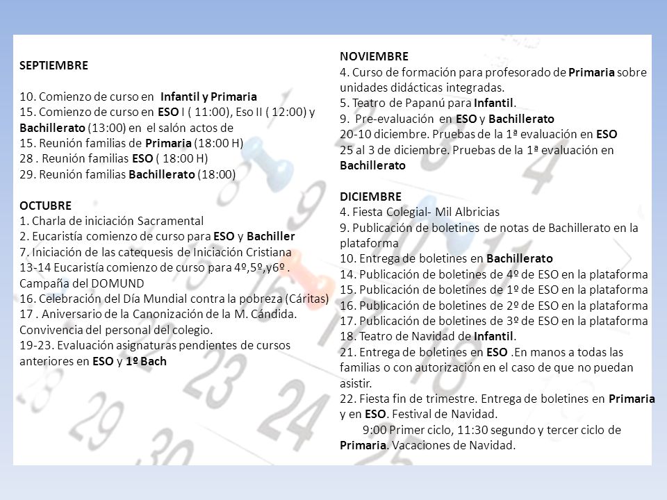 NOVIEMBRE SEPTIEMBRE. 4. Curso de formación para profesorado de Primaria sobre unidades didácticas integradas.