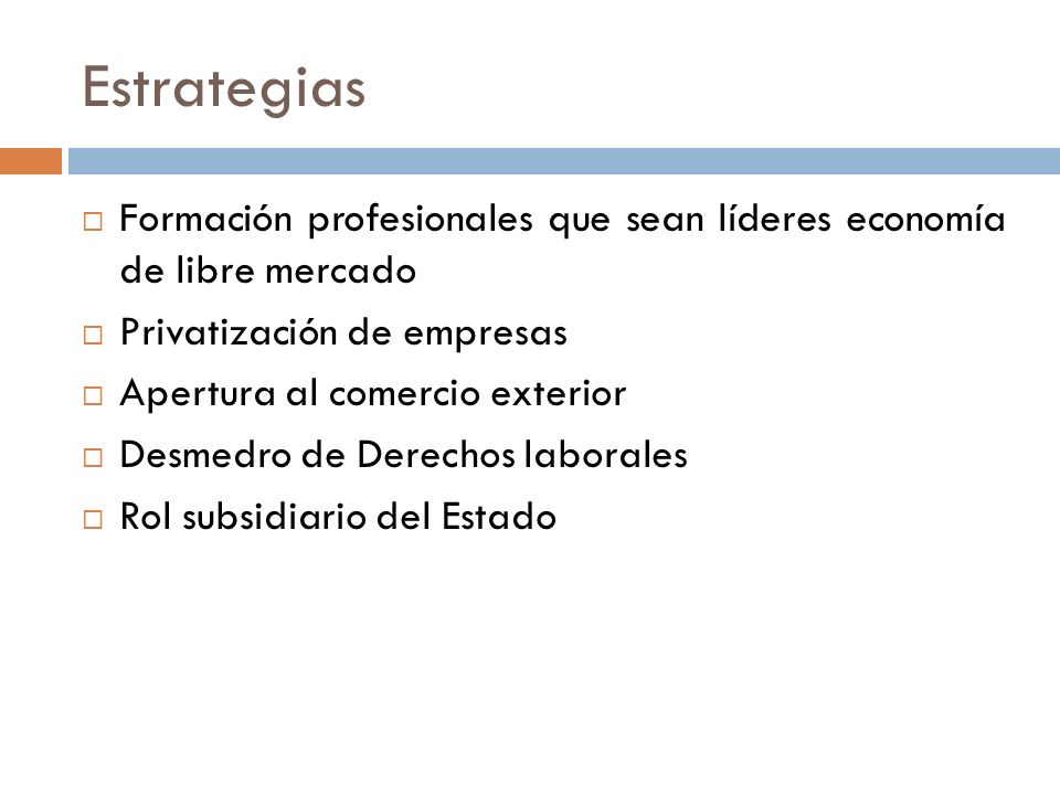 Estrategias Formación profesionales que sean líderes economía de libre mercado. Privatización de empresas.