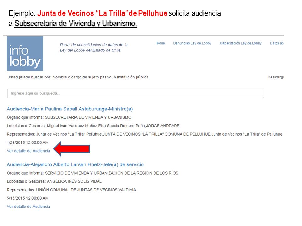 Ejemplo: Junta de Vecinos La Trilla de Pelluhue solicita audiencia