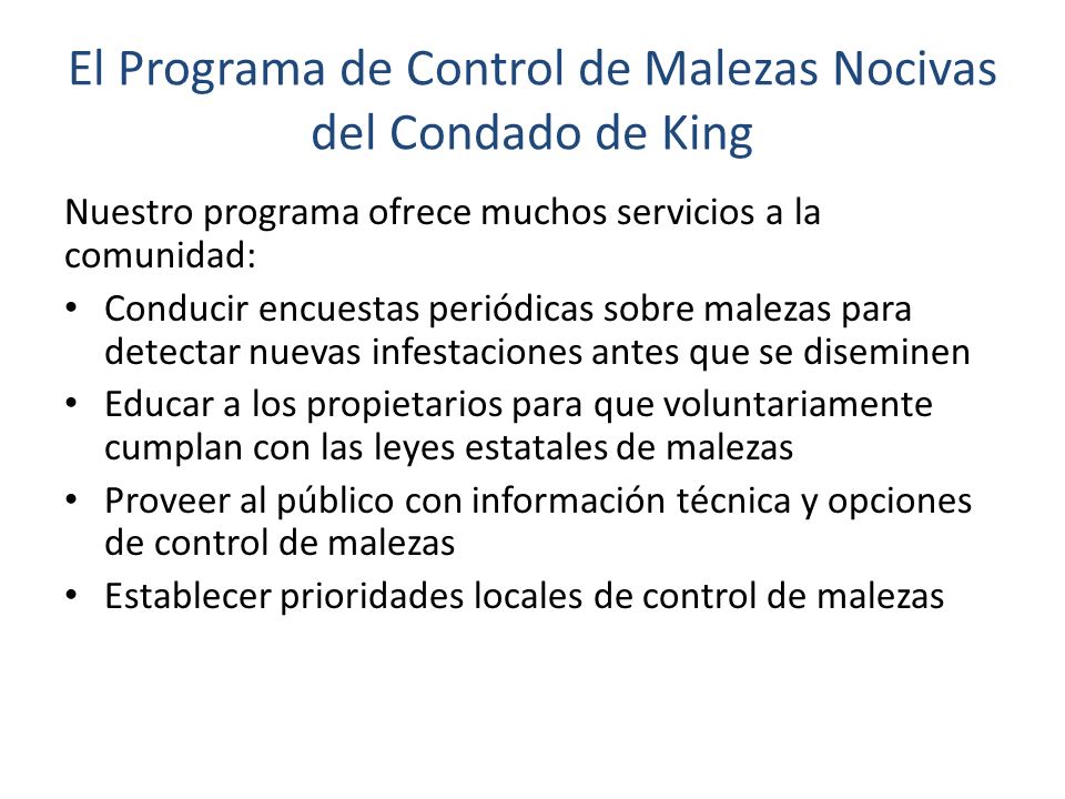 El Programa de Control de Malezas Nocivas del Condado de King