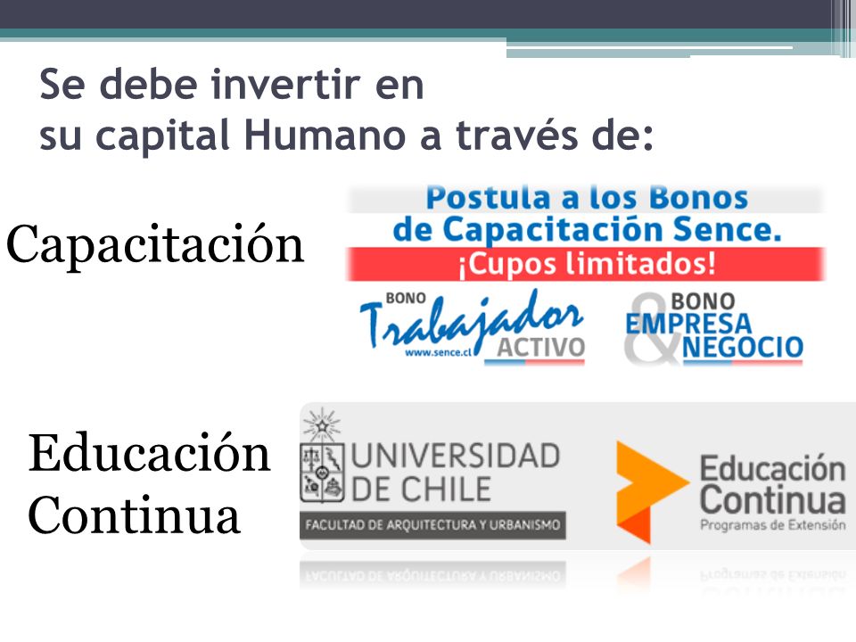 Se debe invertir en su capital Humano a través de: