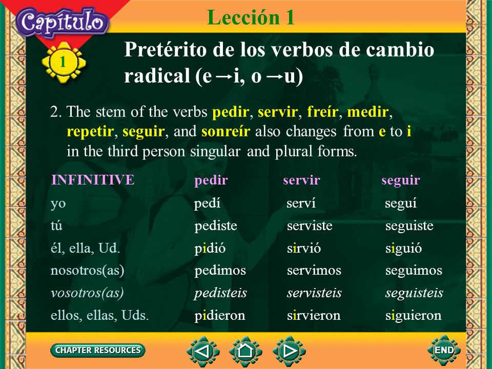 Pretérito de los verbos de cambio radical (e i, o u)