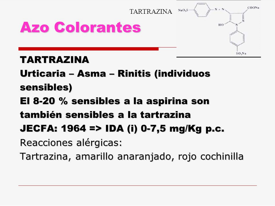 Azo Colorantes TARTRAZINA Urticaria – Asma – Rinitis (individuos