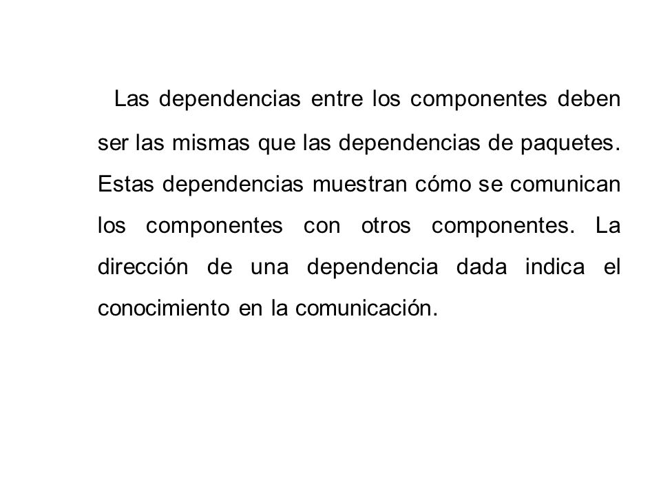 Las dependencias entre los componentes deben ser las mismas que las dependencias de paquetes.