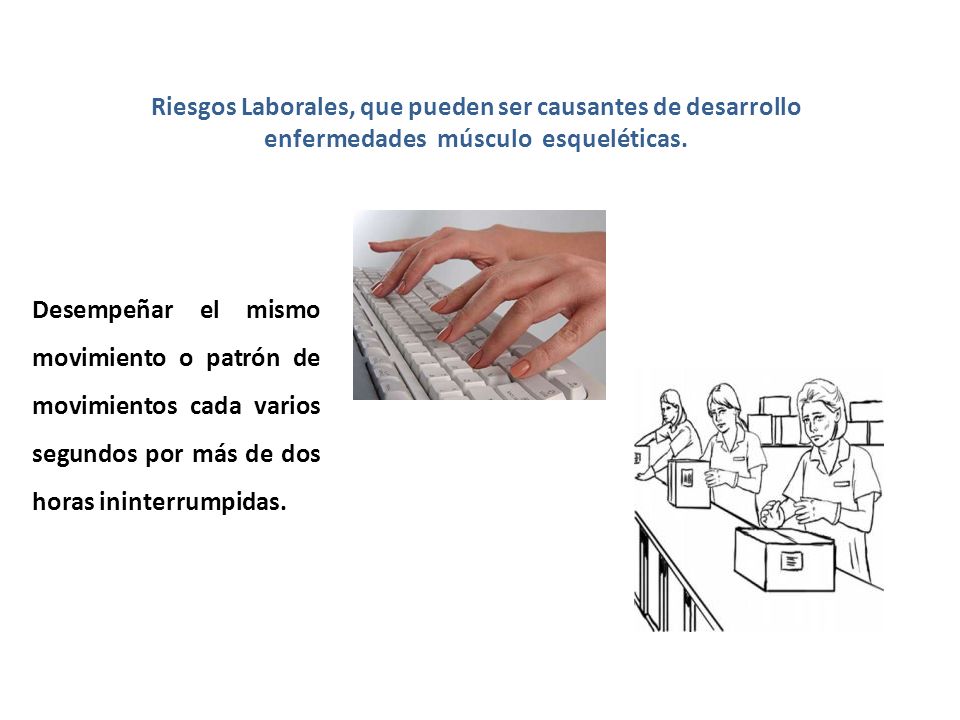Riesgos Laborales, que pueden ser causantes de desarrollo enfermedades músculo esqueléticas.