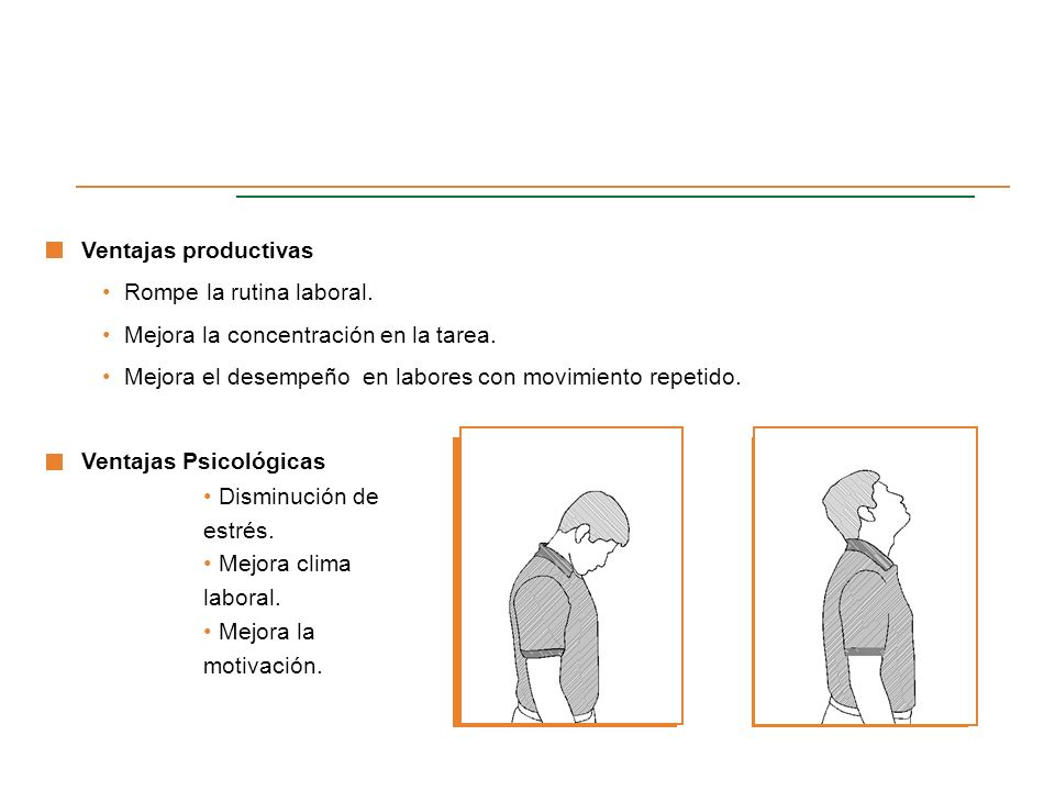 Rompe la rutina laboral. Mejora la concentración en la tarea.