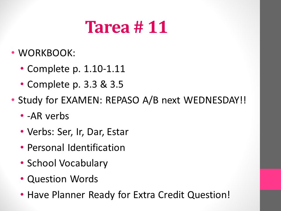 Tarea # 11 WORKBOOK: Complete p Complete p. 3.3 & 3.5