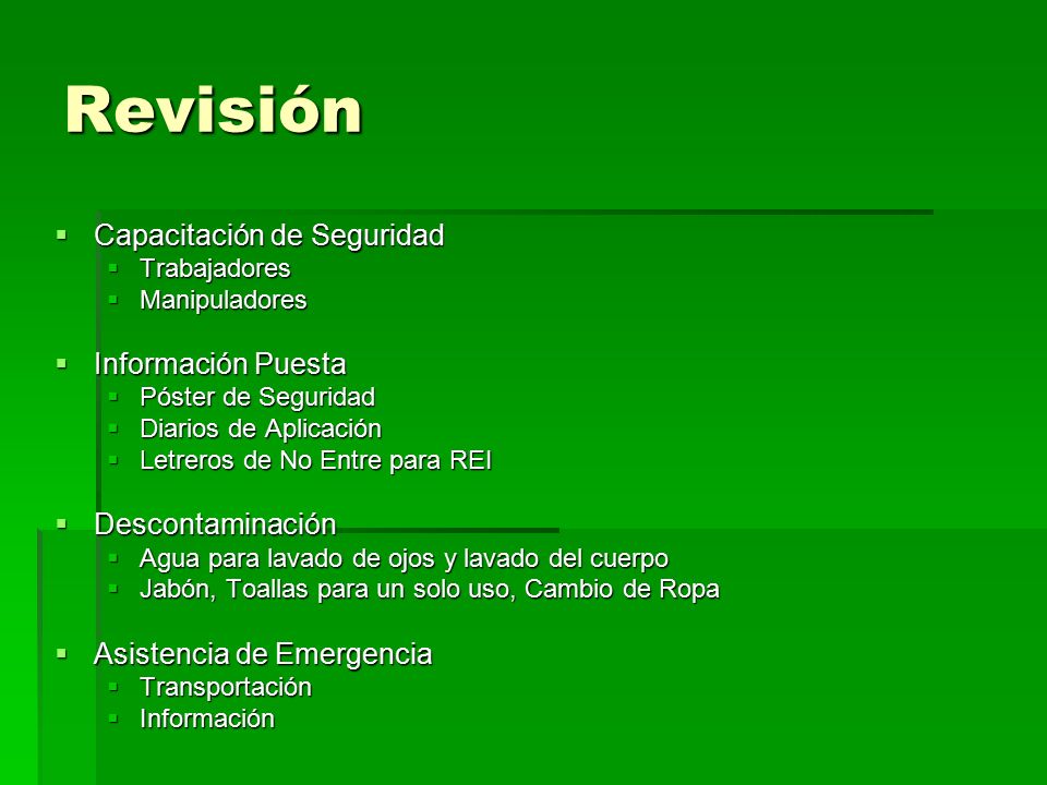 Revisión Capacitación de Seguridad Información Puesta Descontaminación