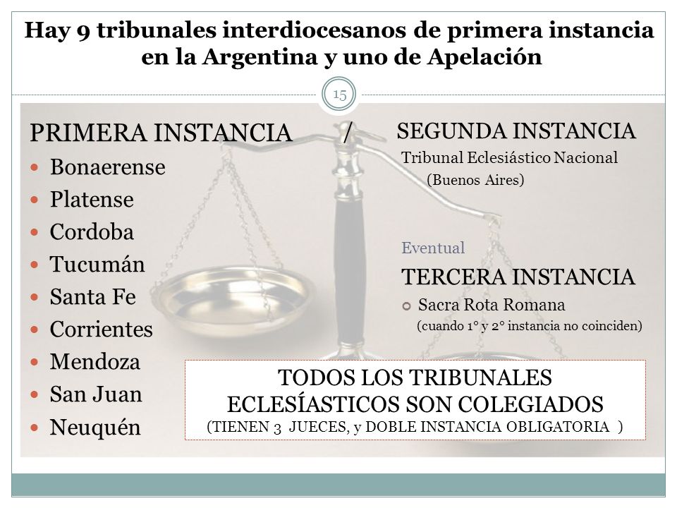 Hay 9 tribunales interdiocesanos de primera instancia en la Argentina y uno de Apelación