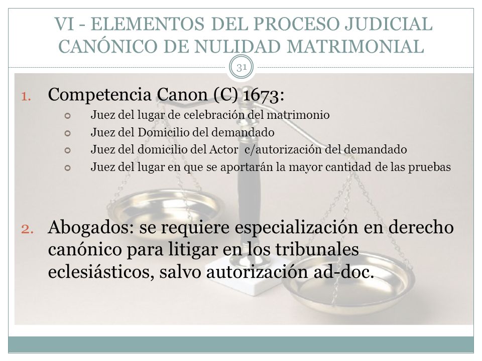 VI - ELEMENTOS DEL PROCESO JUDICIAL CANÓNICO DE NULIDAD MATRIMONIAL