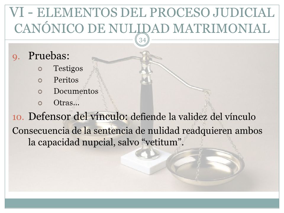 VI - ELEMENTOS DEL PROCESO JUDICIAL CANÓNICO DE NULIDAD MATRIMONIAL