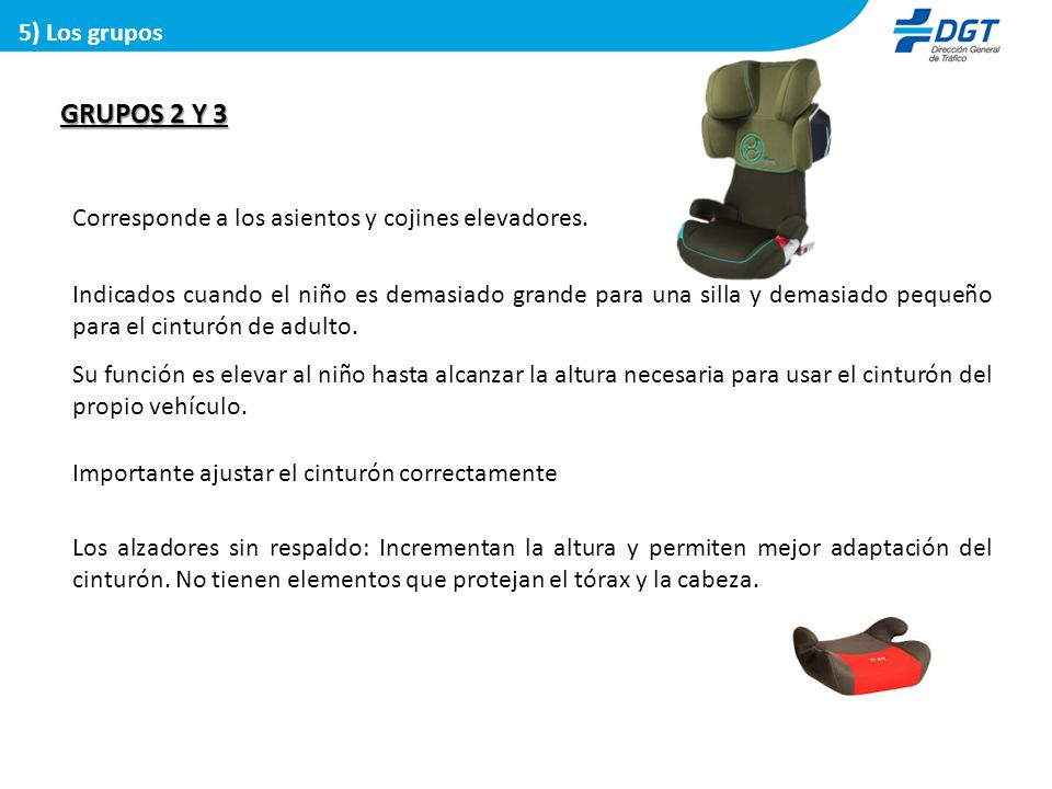 5) Los grupos GRUPOS 2 Y 3. Corresponde a los asientos y cojines elevadores.
