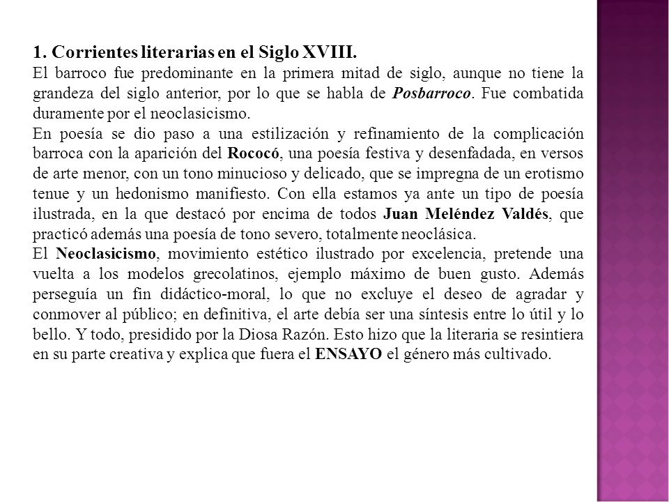 1. Corrientes literarias en el Siglo XVIII.