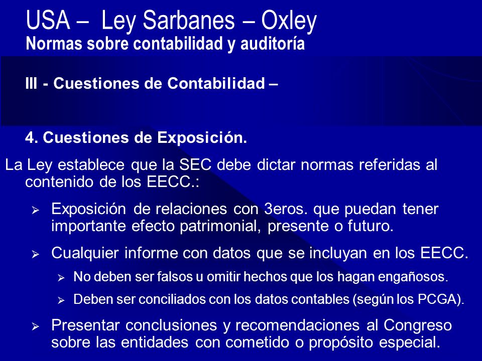 USA – Ley Sarbanes – Oxley Normas sobre contabilidad y auditoría